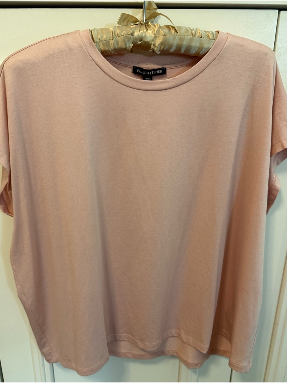 Eileen Fisher Powder Blush Pink Crew Neck Boxy Top NWT Size Medium